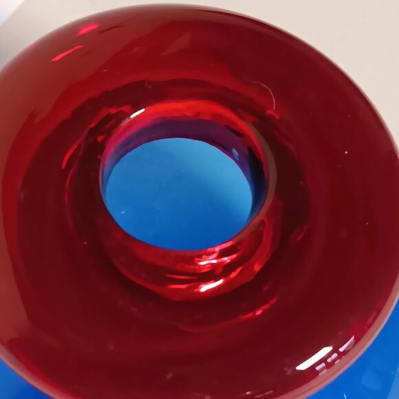 Art Glass Cobalt Blue With Red Open Top Bottle 5"H - Picture 7 of 13